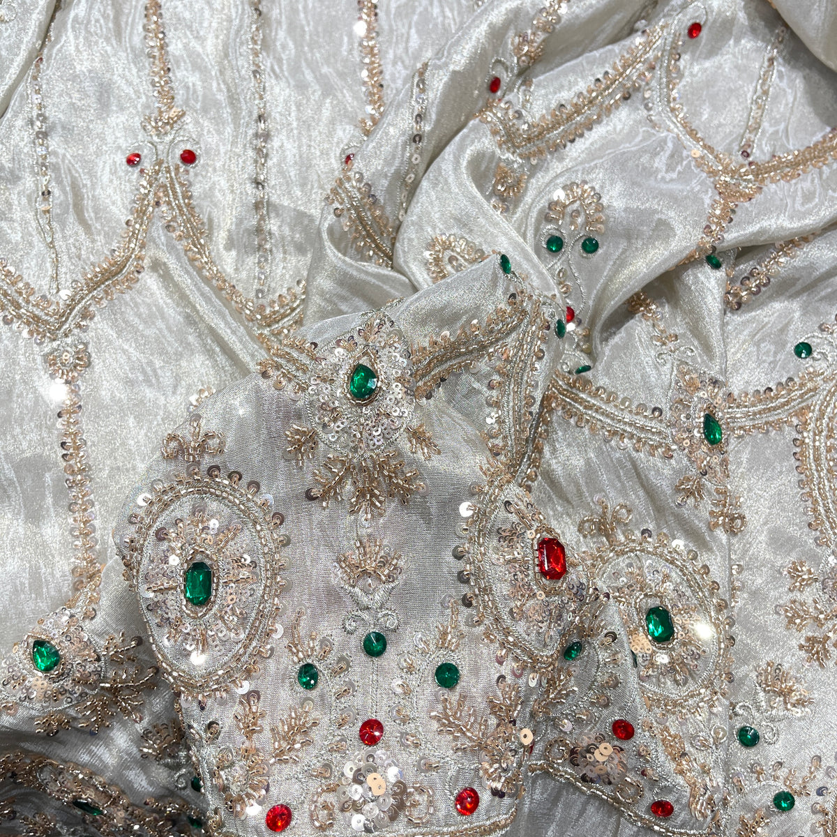 Silk Tissue Embroidery Fabric with Intricate Sequin & Stone Work