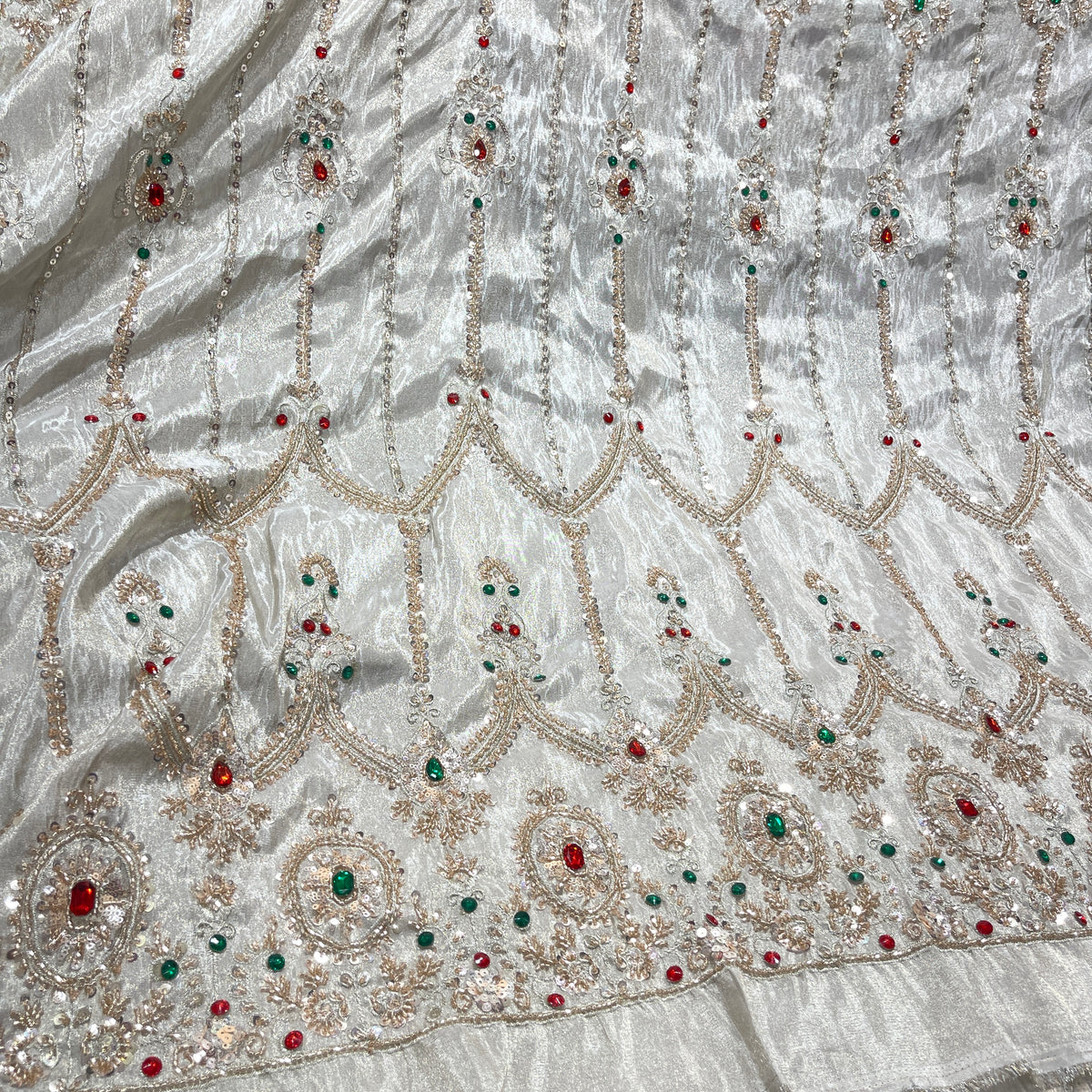 Silk Tissue Embroidery Fabric with Intricate Sequin & Stone Work