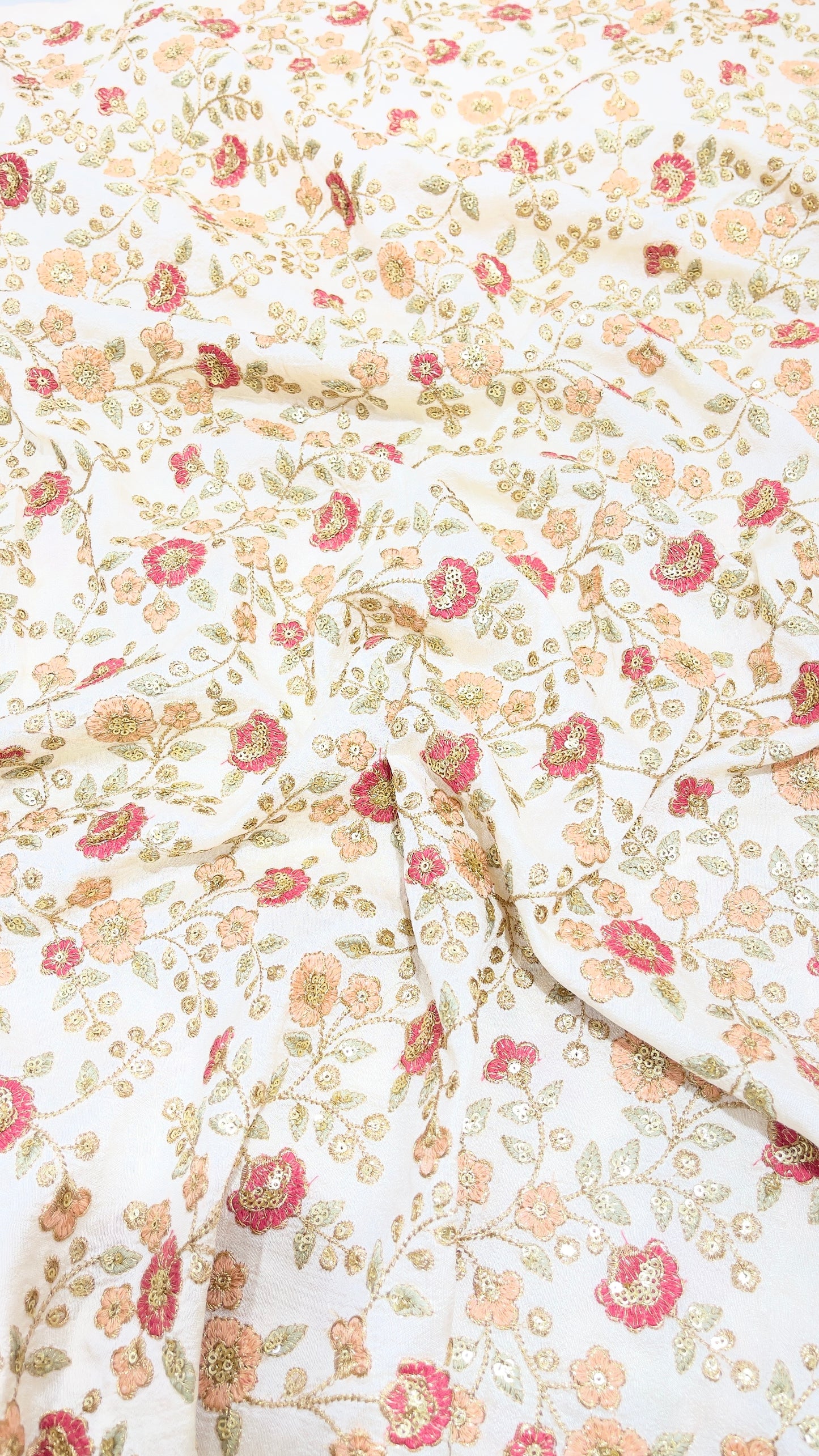 Premium Dupion Embroidery Fabric – Floral Designer Fabric for Festive Wear