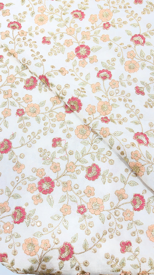 Premium Dupion Embroidery Fabric – Floral Designer Fabric for Festive Wear