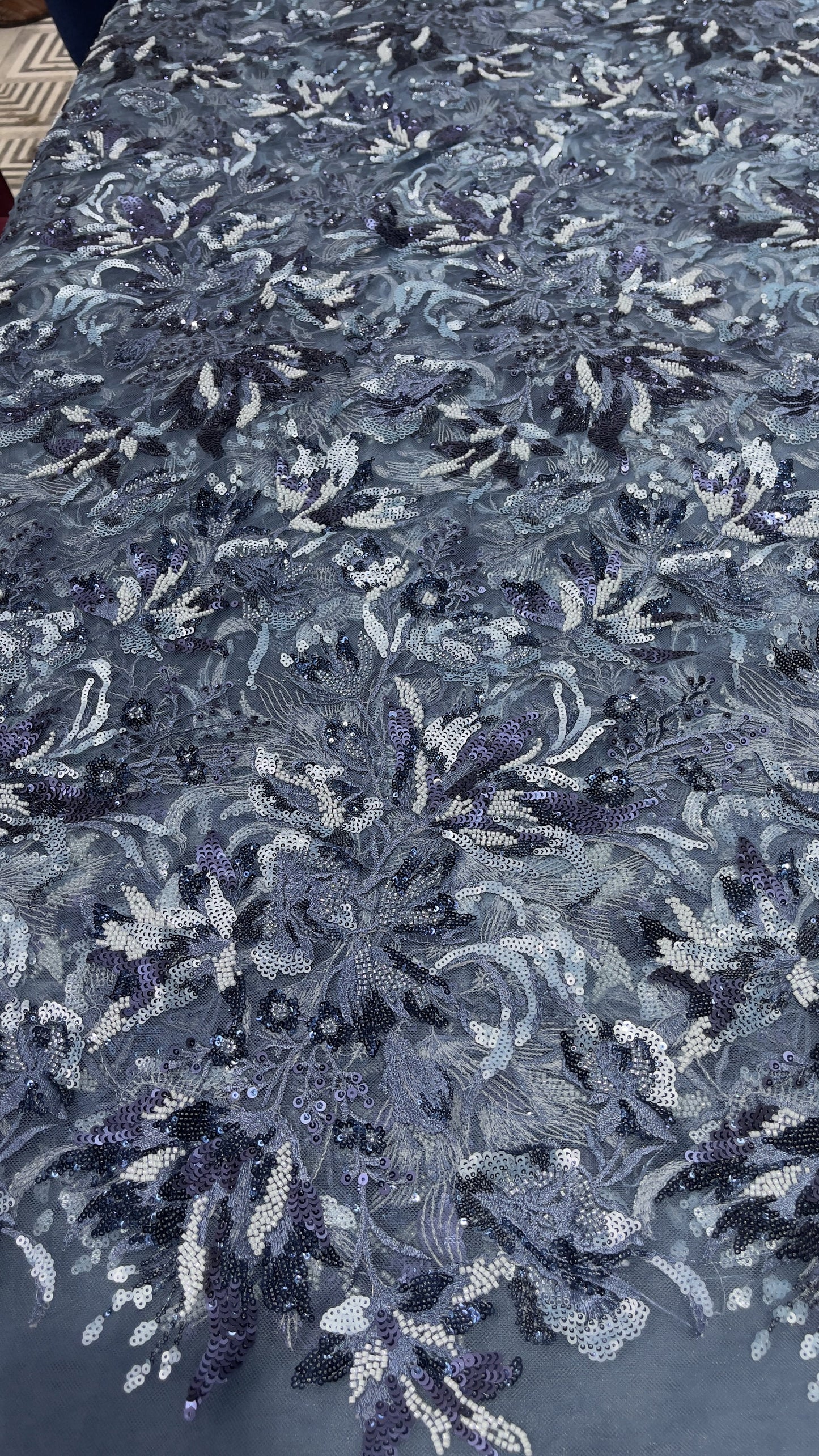 Elegant Black Multicolor Floral Sequin Embroidered Net Fabric