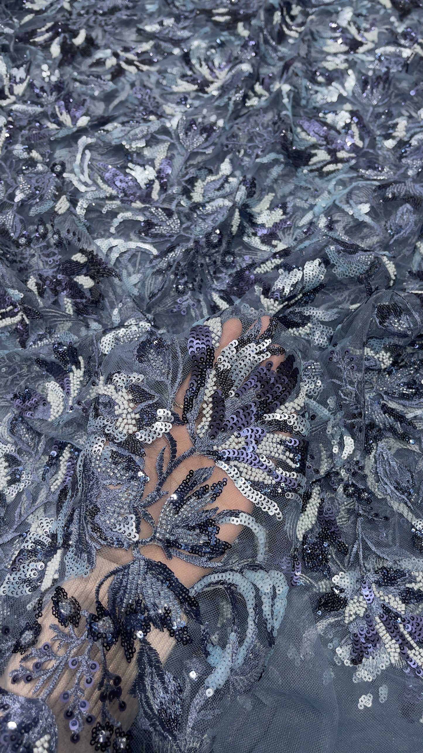 Elegant Black Multicolor Floral Sequin Embroidered Net Fabric