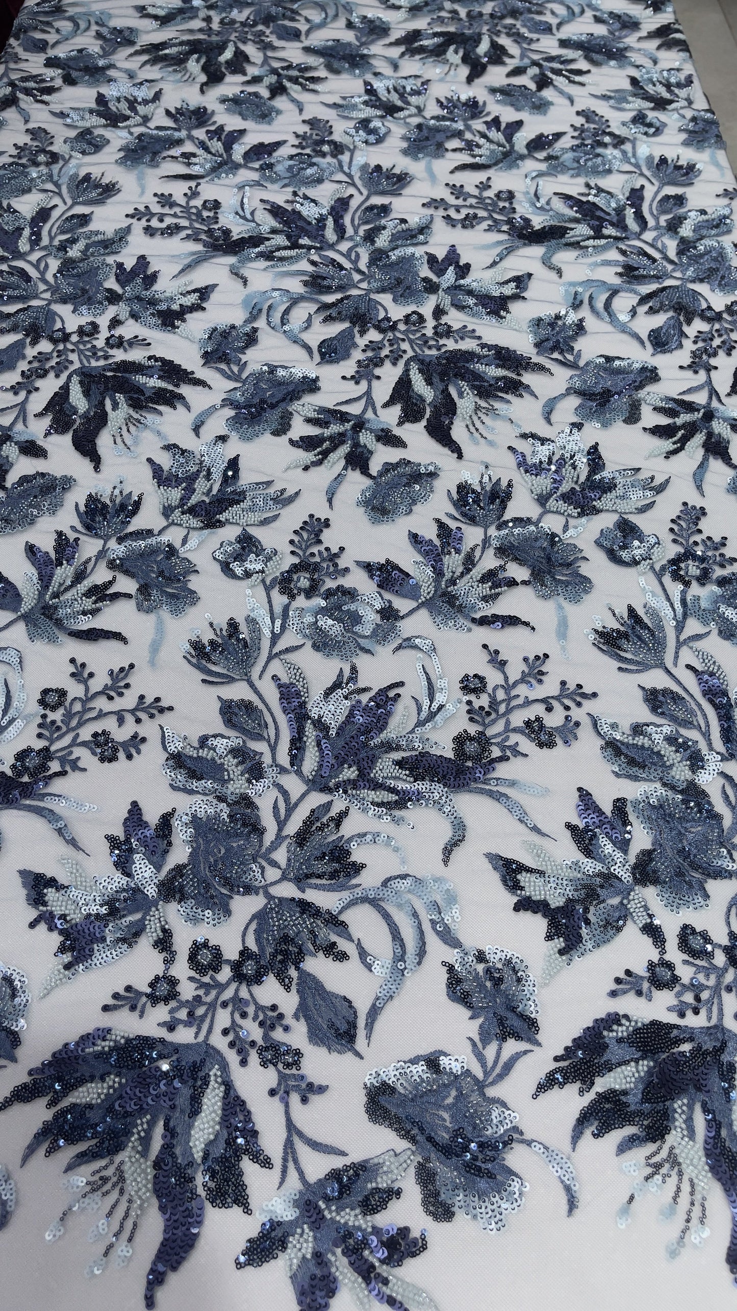 Elegant Black Multicolor Floral Sequin Embroidered Net Fabric