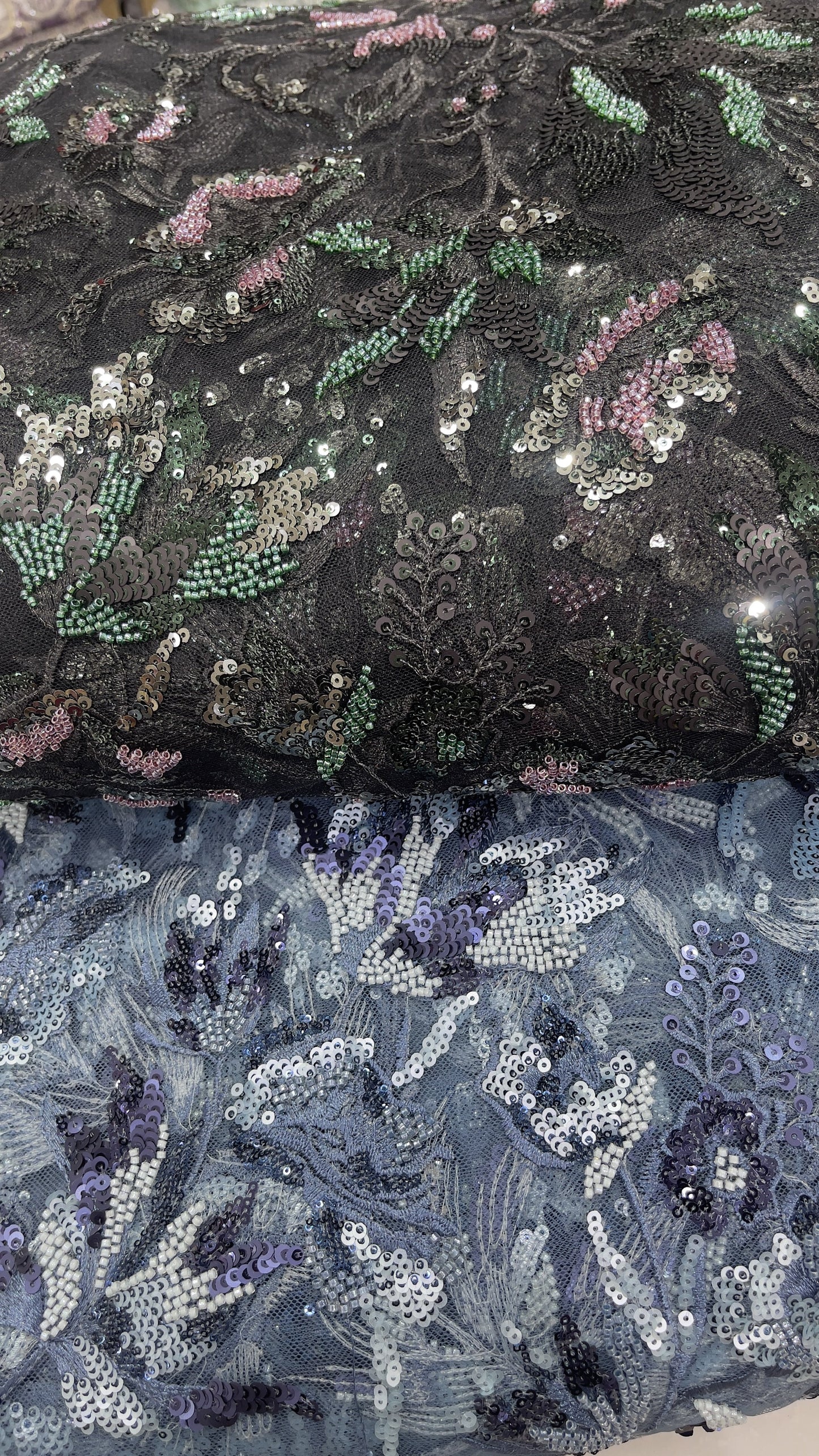 Elegant Black Multicolor Floral Sequin Embroidered Net Fabric