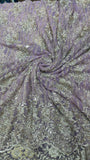 Dusty Lavender Net Fabric with Champagne Gold Floral Embroidery