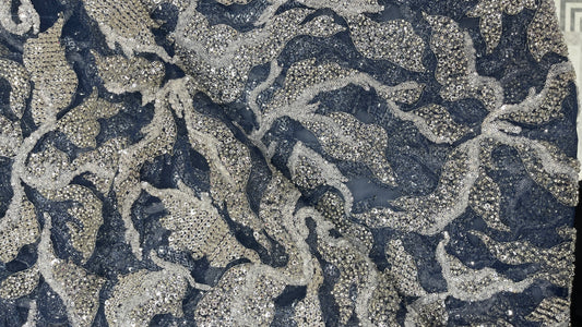 Luxury Silver & White Sequins Embroidered Net Fabric - Designer Collection