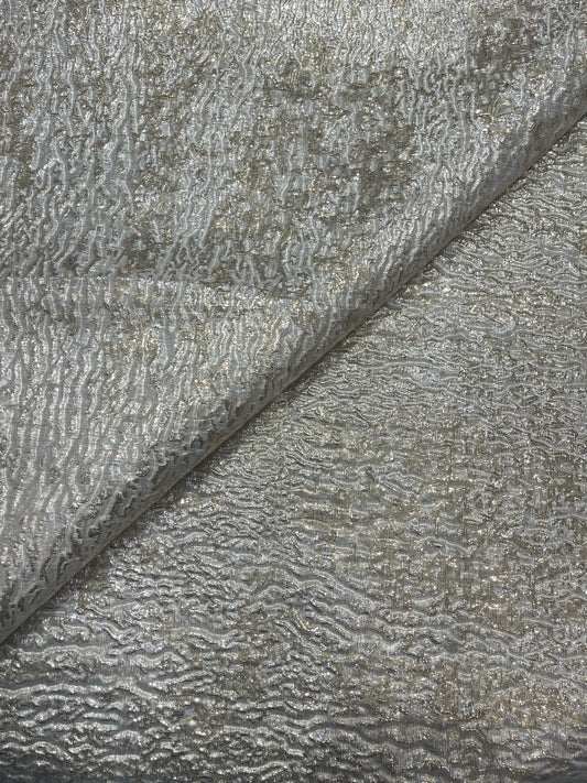 Luxury Imported Ivory Gold Textured Shimmer Fabric – Premium Designer Party Wear Material
