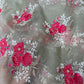 Olive Green Hot Pink Floral Organza Embroidery Fabric – Designer Sheer Fabric for Festive & Couture Wear