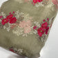 Olive Green Hot Pink Floral Organza Embroidery Fabric – Designer Sheer Fabric for Festive & Couture Wear