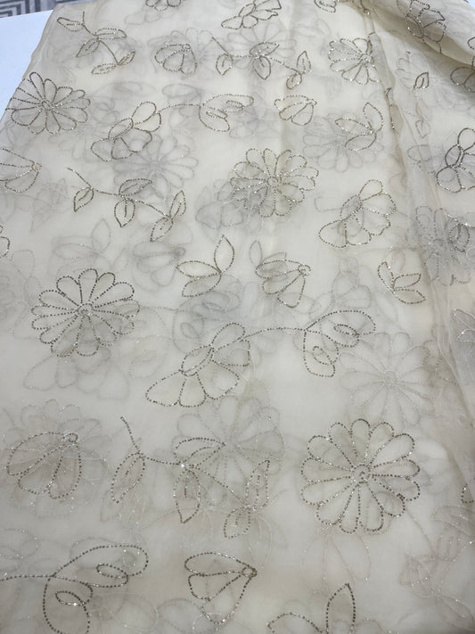 Premium Organza Cut Dana Embroidered Fabric – Elegant Floral Handwork for Ethnic & Occasion Wear
