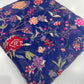 Midnight Blue Floral Organza Embroidery Fabric – Multicolor Thread Work