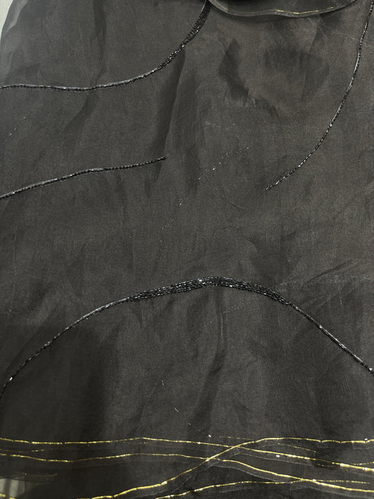 Black Organza Cut Dana Embroidered Fabric – Premium Sheer Designer Fabric for Ethnic & Occasion Wear