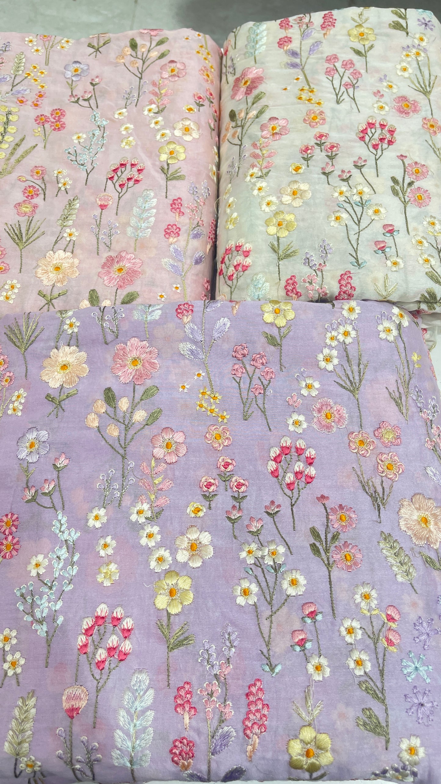 Pure Chanderi Silk Multicolor Floral Embroidered Fabric – Soft Pastel Designer Chanderi for Ethnic & Festive Wear