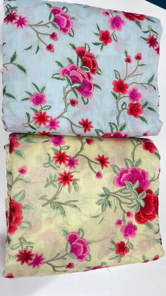Chanderi Silk Embroidered Fabric – Premium Multicolor Floral Designer Ethnic Material