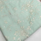 Powder Blue Linen Embroidered Fabric with Ivory Floral Threadwork