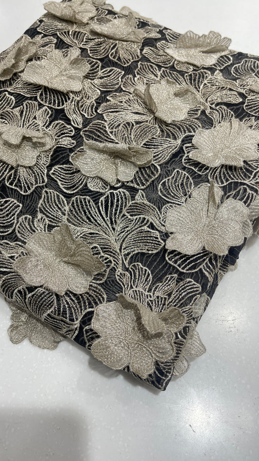 3D Floral Organza Embroidery Fabric – Premium Designer Organza for Lehengas, Gowns & Occasion Wear