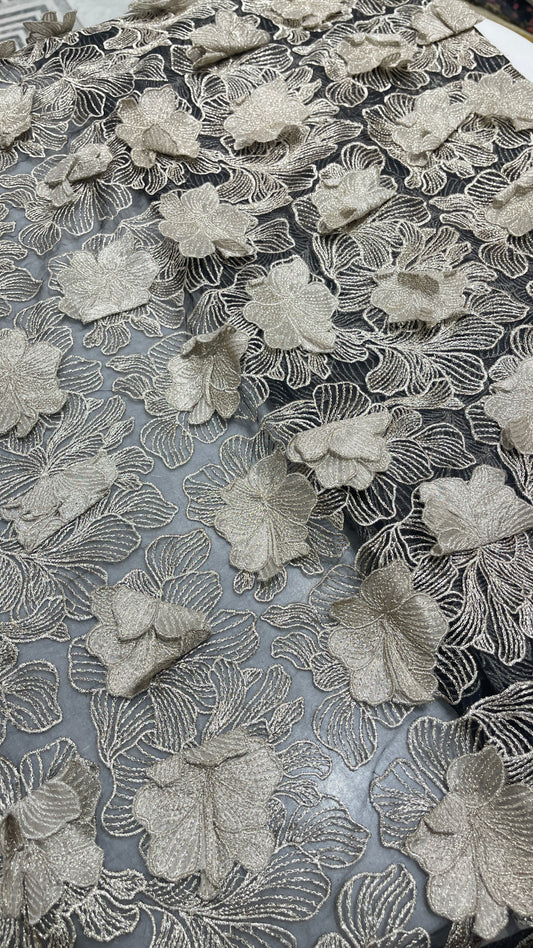 3D Floral Organza Embroidery Fabric – Premium Designer Organza for Lehengas, Gowns & Occasion Wear