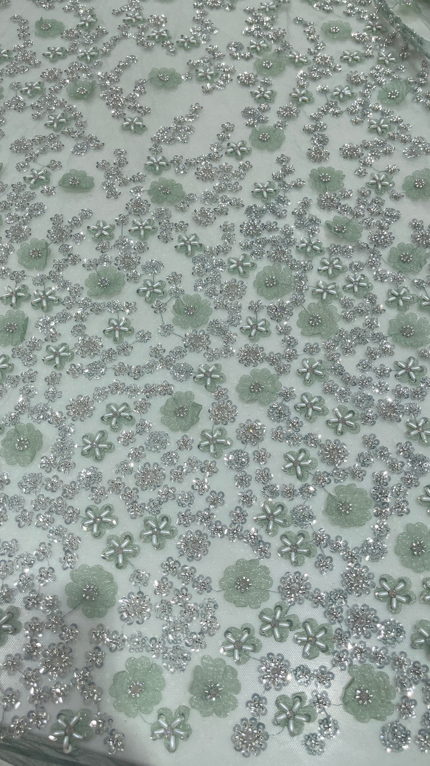 Premium Floral Net Embroidery Fabric with Sequins & Bead Work – Luxury Designer Wedding Material