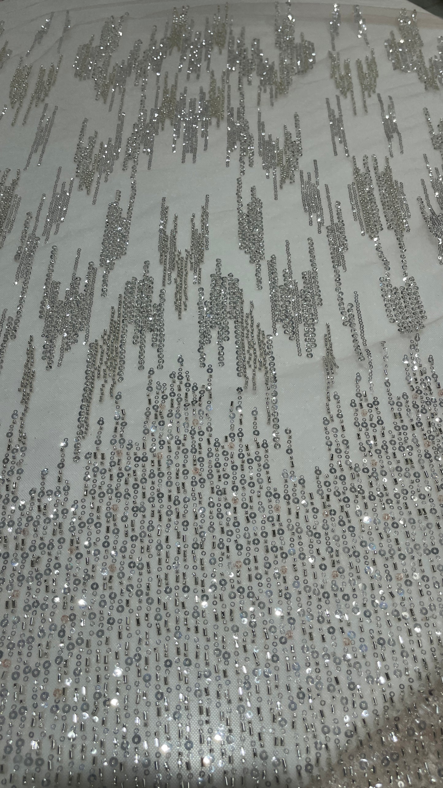 Luxury Hand-Embellished Net Embroidery Fabric with Sequins & Beadwork