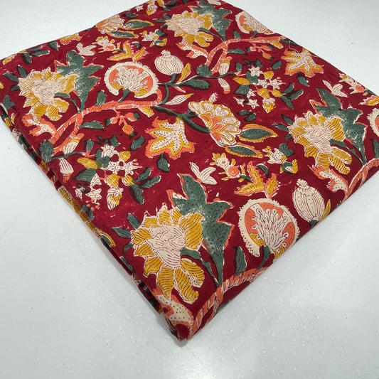 Maroon Floral Jaal Cotton Print Fabric – Soft Pure Cotton Dress Material for Kurtas, Dresses & Co-ord Sets