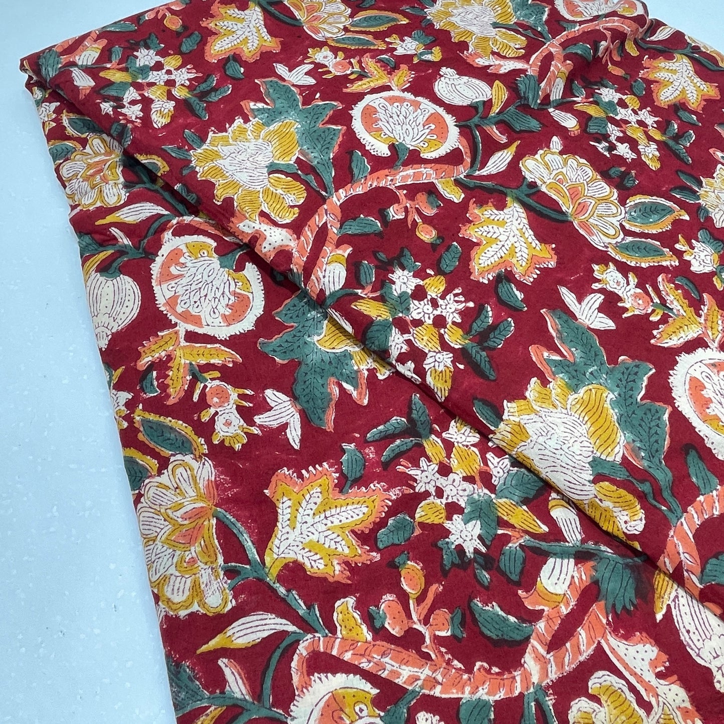 Maroon Floral Jaal Cotton Print Fabric – Soft Pure Cotton Dress Material for Kurtas, Dresses & Co-ord Sets