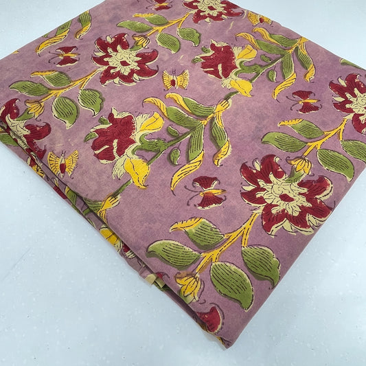 Dusty Mauve Floral Cotton Print Fabric – Soft Pure Cotton Dress Material for Kurtas, Dresses & Tops