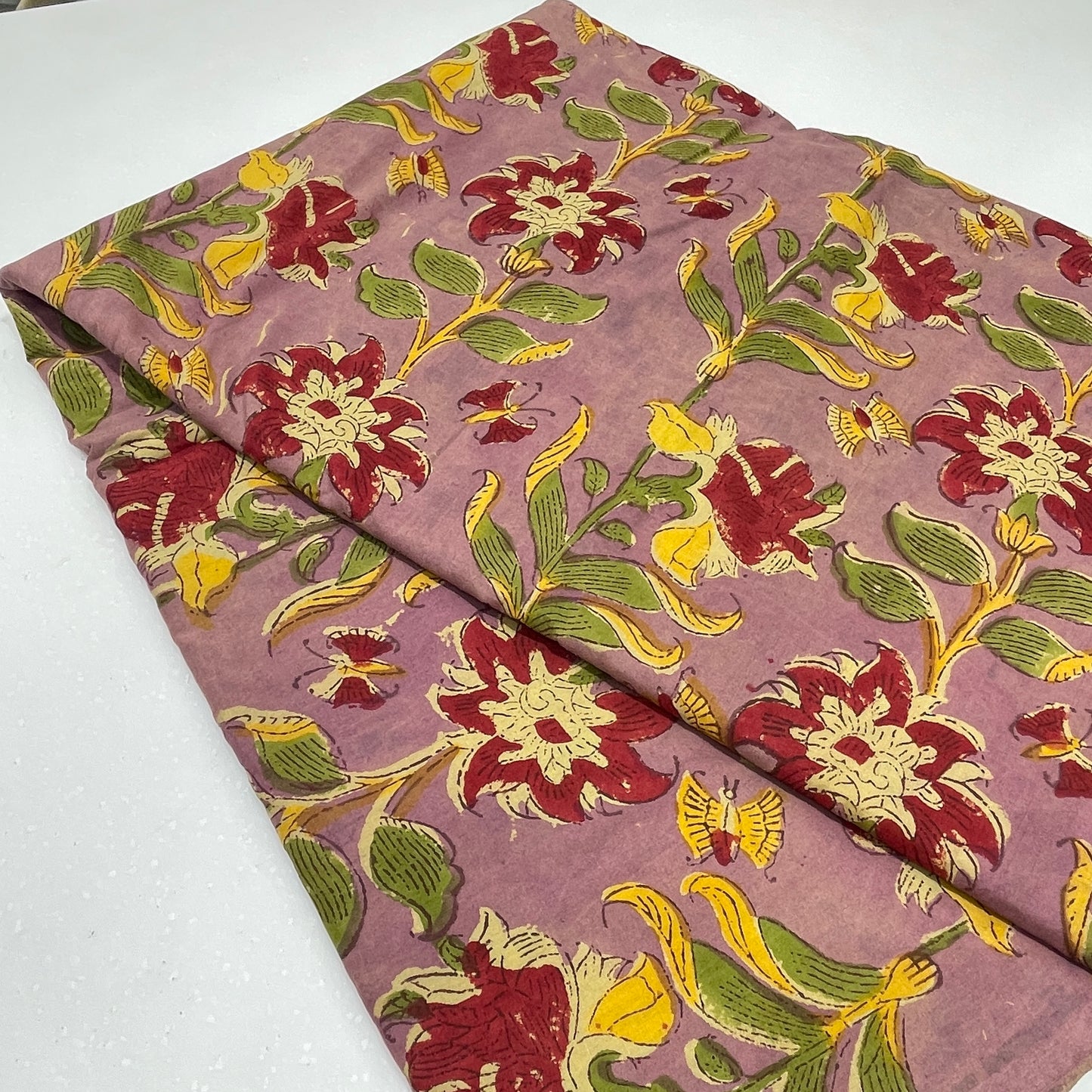 Dusty Mauve Floral Cotton Print Fabric – Soft Pure Cotton Dress Material for Kurtas, Dresses & Tops