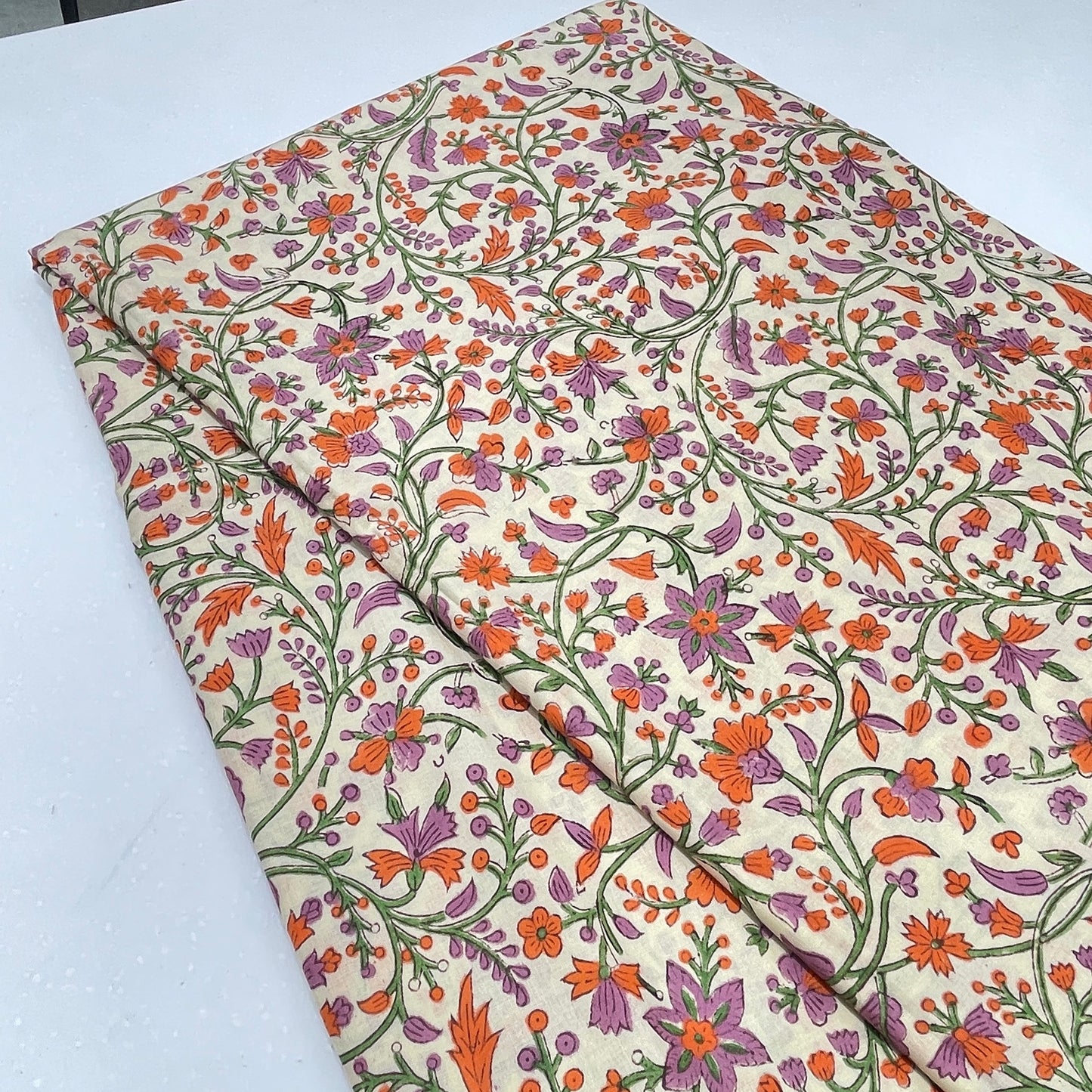 Beige Multicolor Floral Jaal Cotton Print Fabric – Soft Breathable Pure Cotton for Kurtas & Dresses