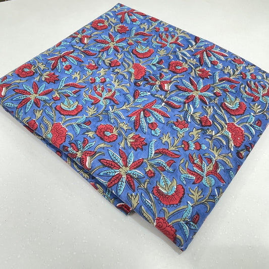 Indigo Blue Multicolor Floral Cotton Print Fabric – Soft Pure Cotton for Kurtas, Dresses & Home Decor