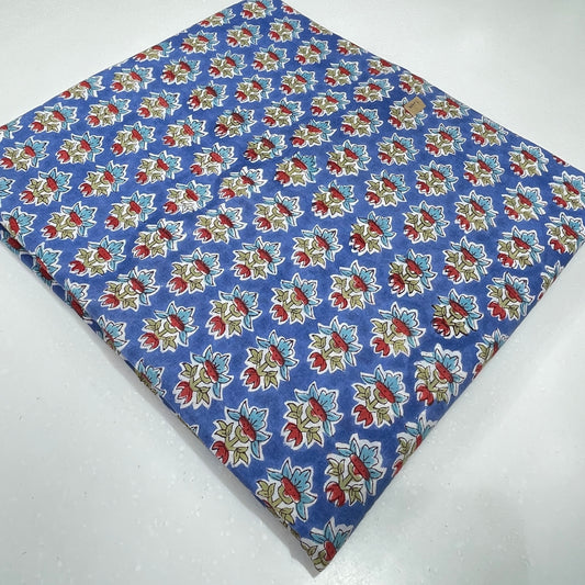Royal Blue Floral Buta Cotton Print Fabric – Soft Breathable Pure Cotton Dress Material