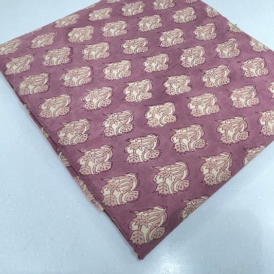 Dusty Mauve Floral Buta Cotton Print Fabric – Soft Breathable Premium Cotton Material