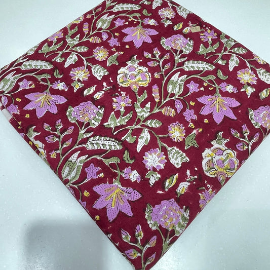 Maroon Floral Cotton Print Fabric – Soft Breathable Premium Cotton for Apparel & Home Decor