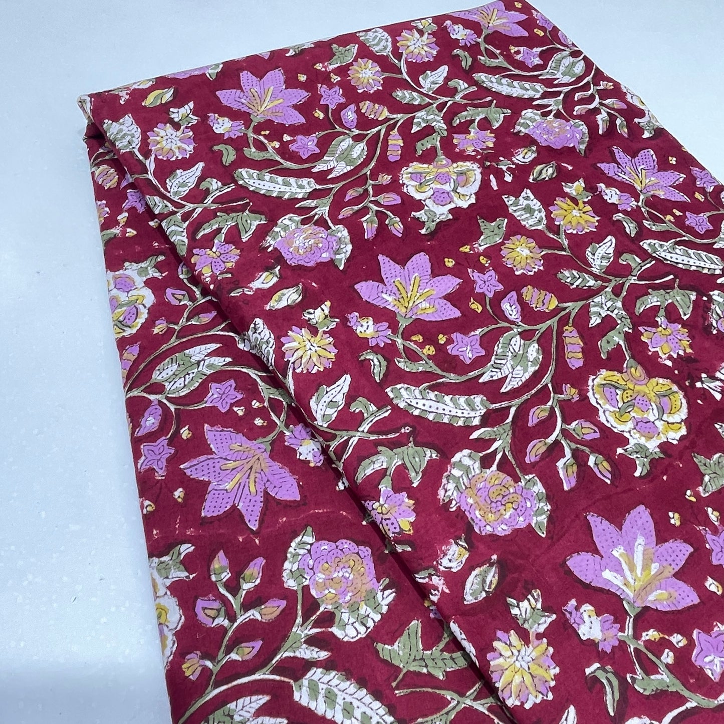 Maroon Floral Cotton Print Fabric – Soft Breathable Premium Cotton for Apparel & Home Decor