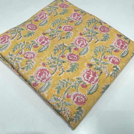 Mustard Yellow Floral Cotton Print Fabric – Soft Breathable Premium Cotton Material