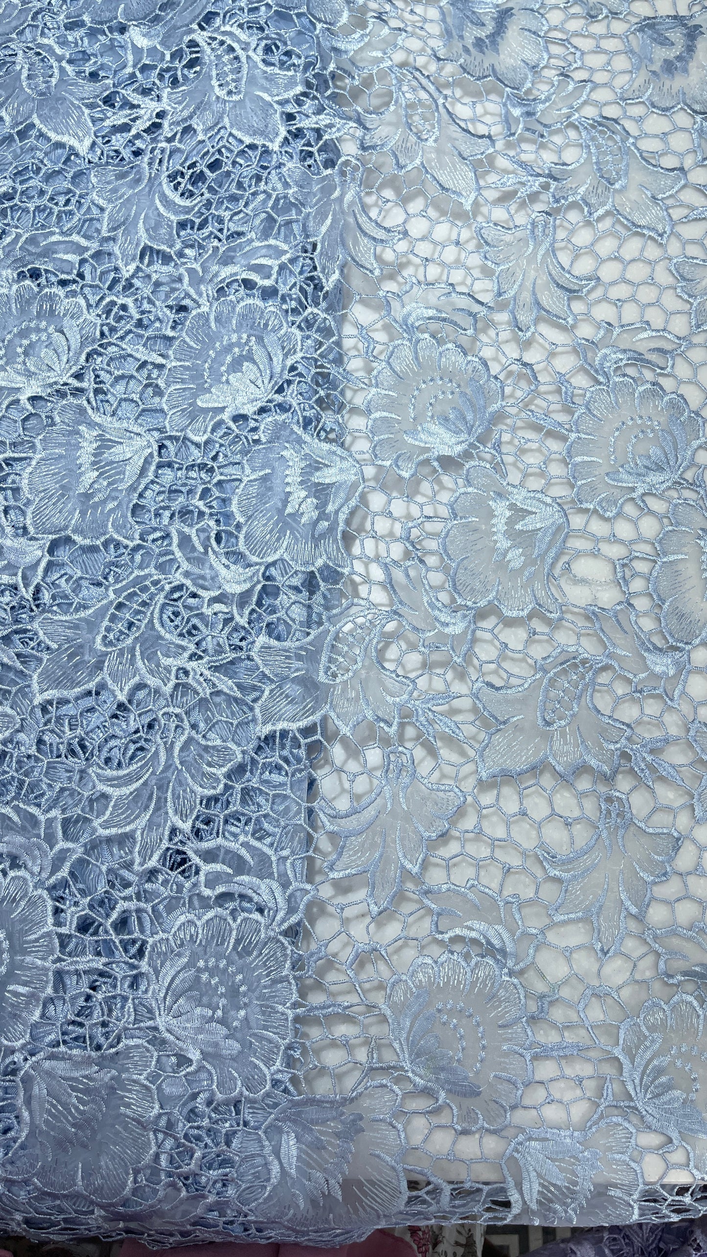 Pastel Lilac Floral Organza Cutwork Fabric – Premium Sheer Designer Fabric for Gowns, Lehengas & Dupattas