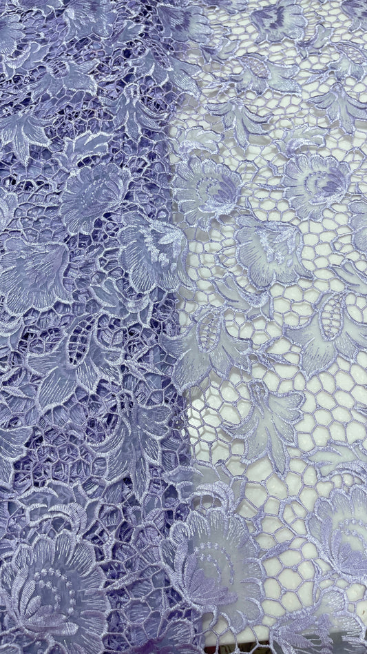 Pastel Lilac Floral Organza Cutwork Fabric – Premium Sheer Designer Fabric for Gowns, Lehengas & Dupattas