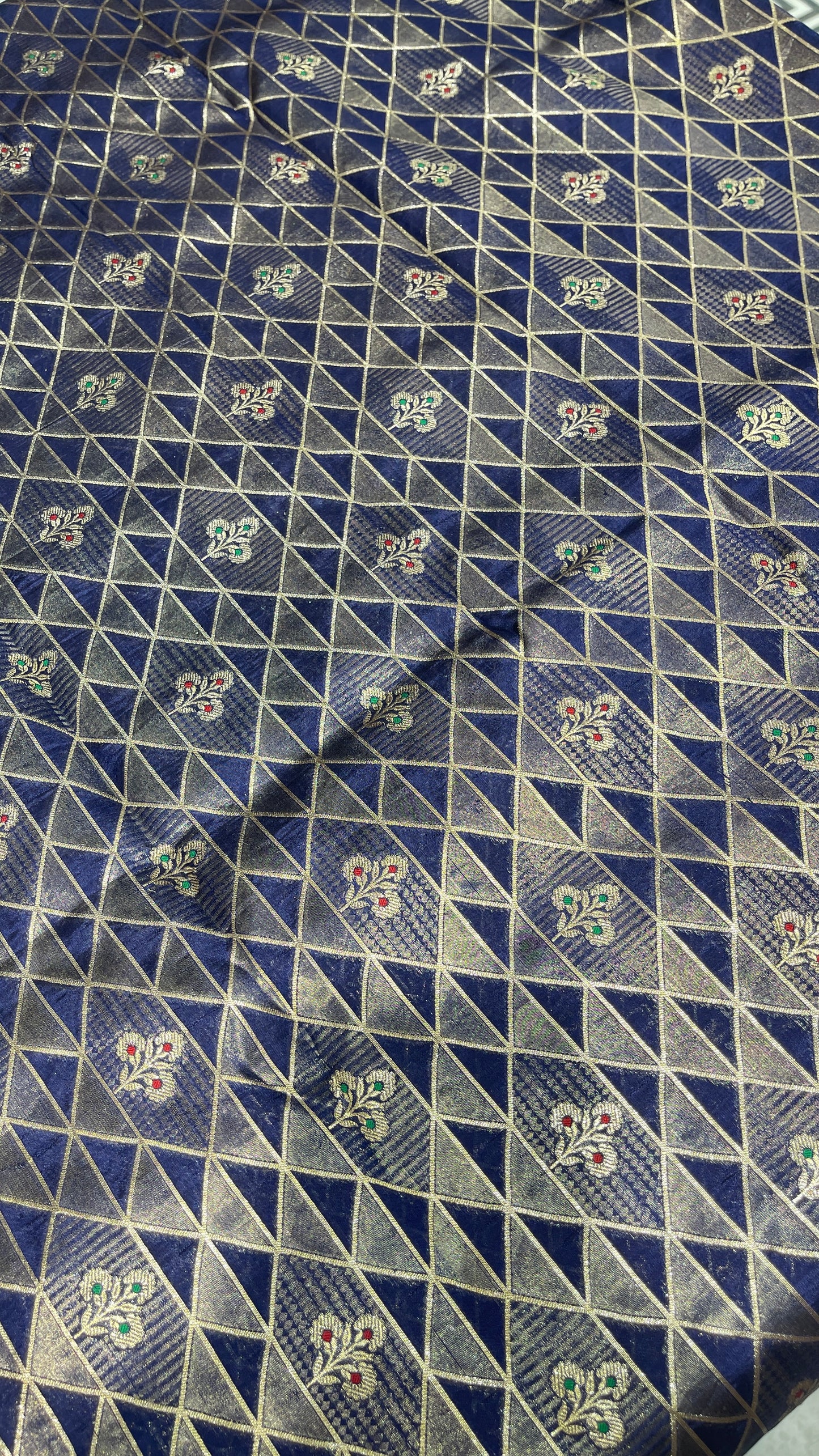 Luxury Geometric Zari Brocade Fabric – Premium Silk Blend with Gold Weaving (Multi-Color Options)