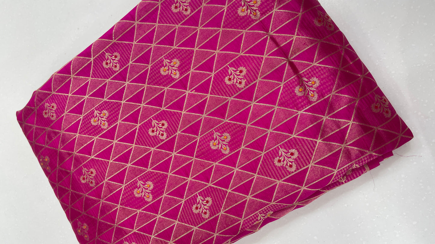 Luxury Geometric Zari Brocade Fabric – Premium Silk Blend with Gold Weaving (Multi-Color Options)