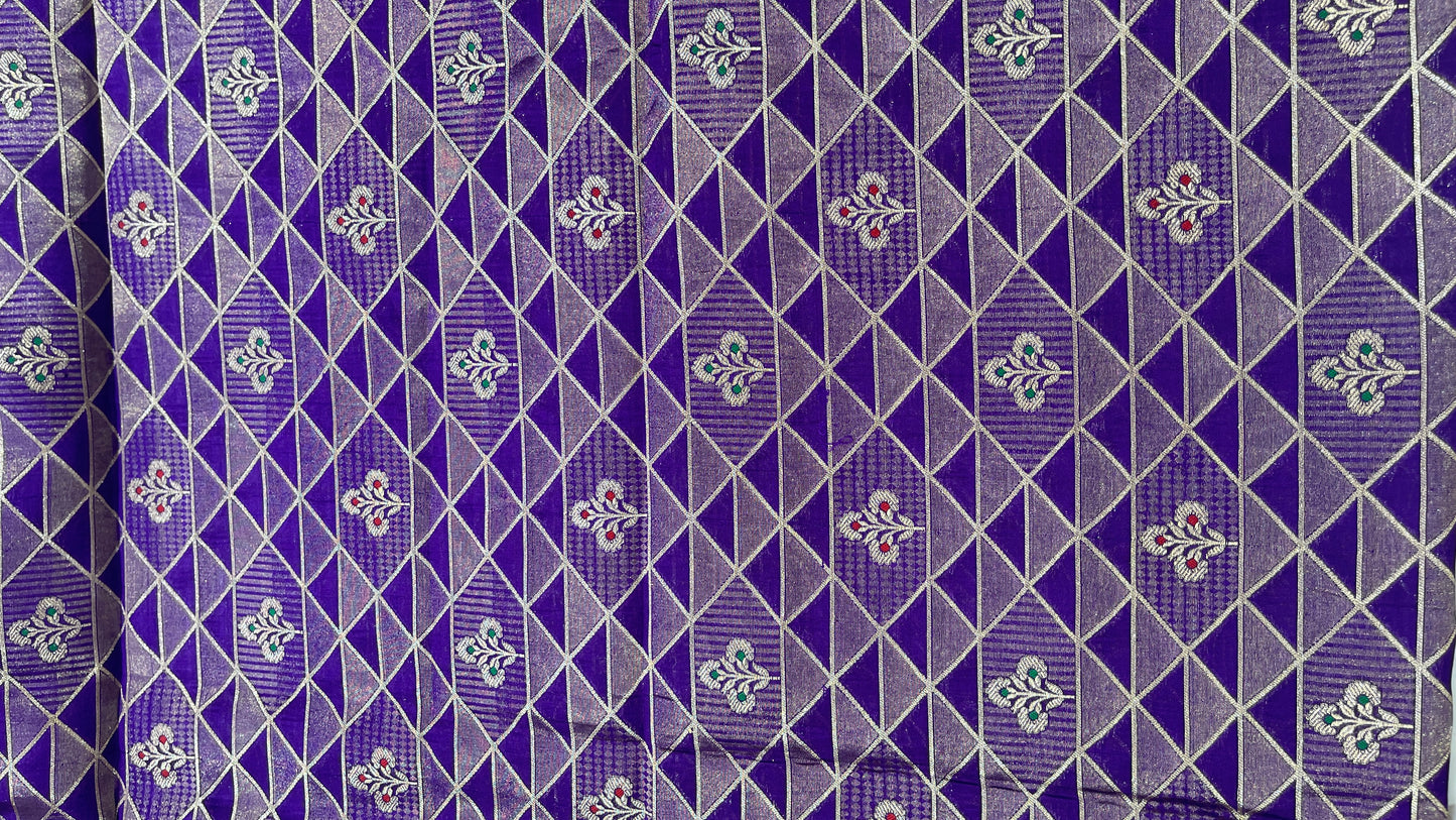 Luxury Geometric Zari Brocade Fabric – Premium Silk Blend with Gold Weaving (Multi-Color Options)