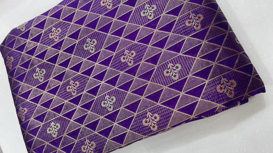 Luxury Geometric Zari Brocade Fabric – Premium Silk Blend with Gold Weaving (Multi-Color Options)