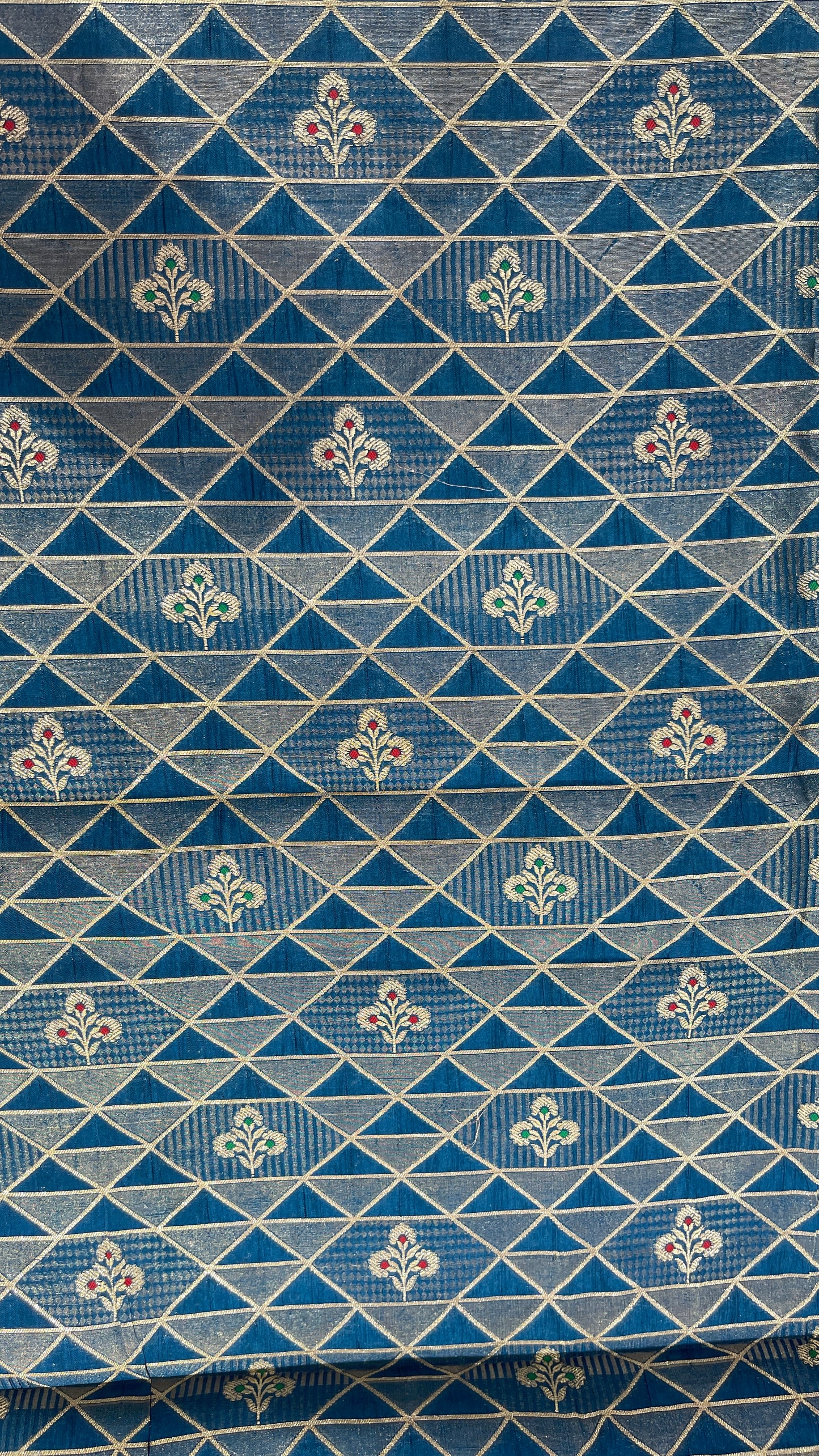 Luxury Geometric Zari Brocade Fabric – Premium Silk Blend with Gold Weaving (Multi-Color Options)