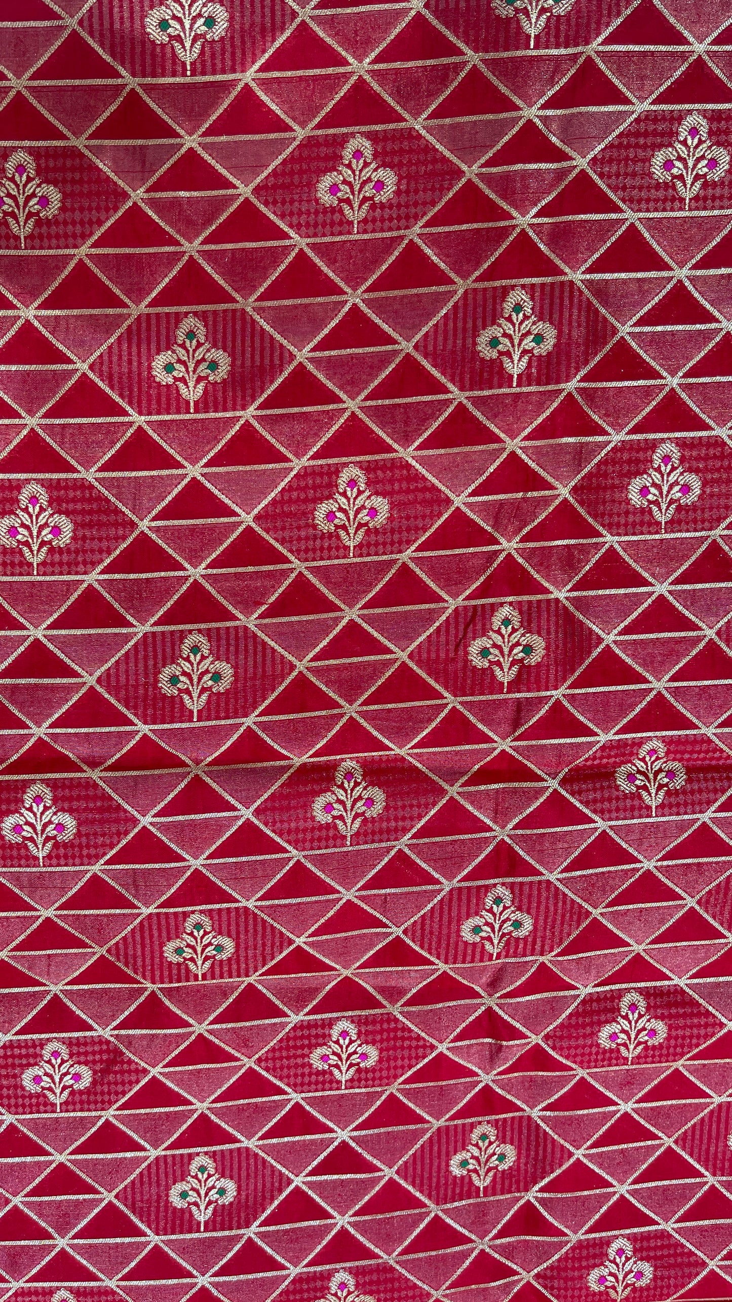 Luxury Geometric Zari Brocade Fabric – Premium Silk Blend with Gold Weaving (Multi-Color Options)