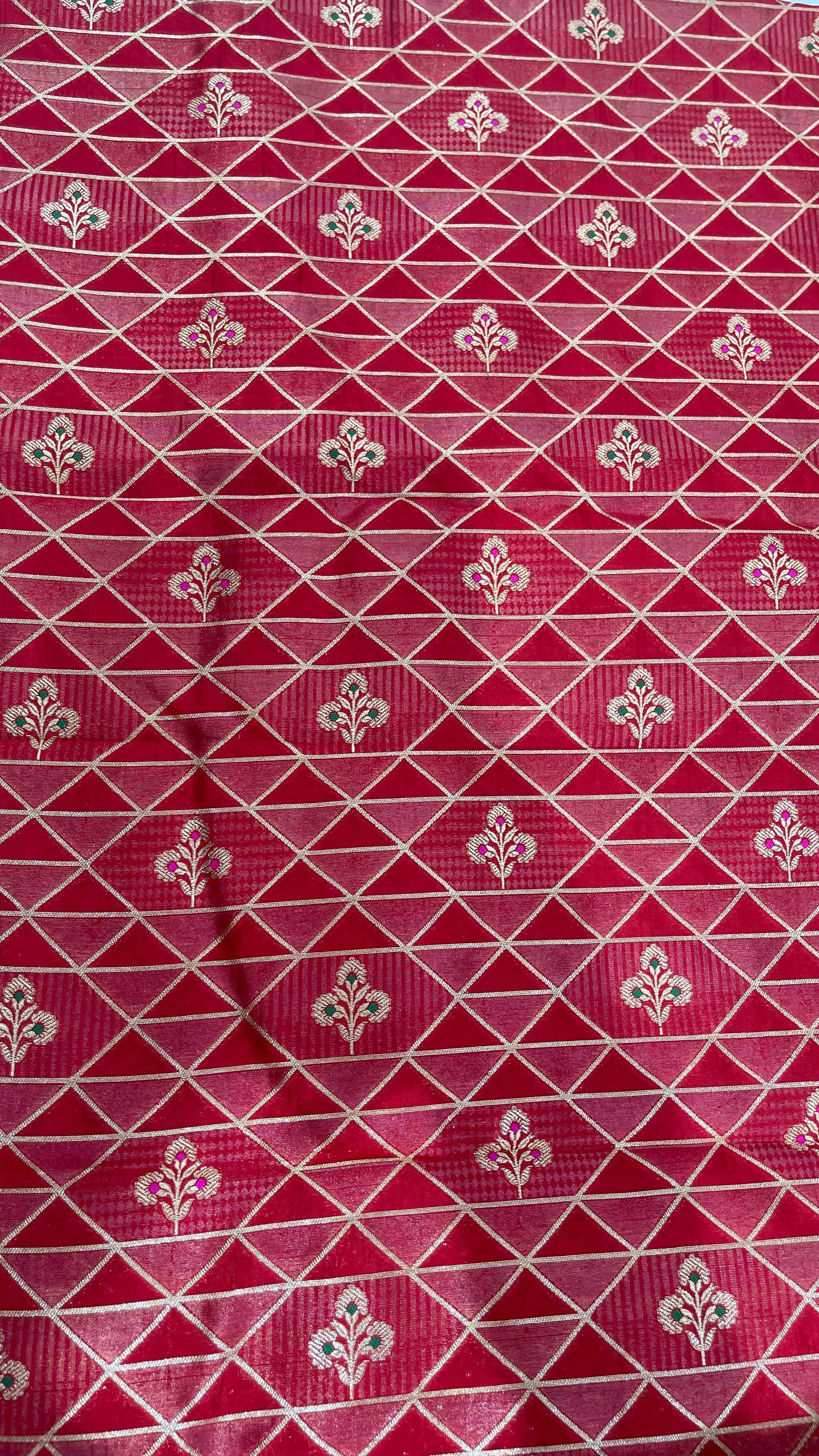 Luxury Geometric Zari Brocade Fabric – Premium Silk Blend with Gold Weaving (Multi-Color Options)