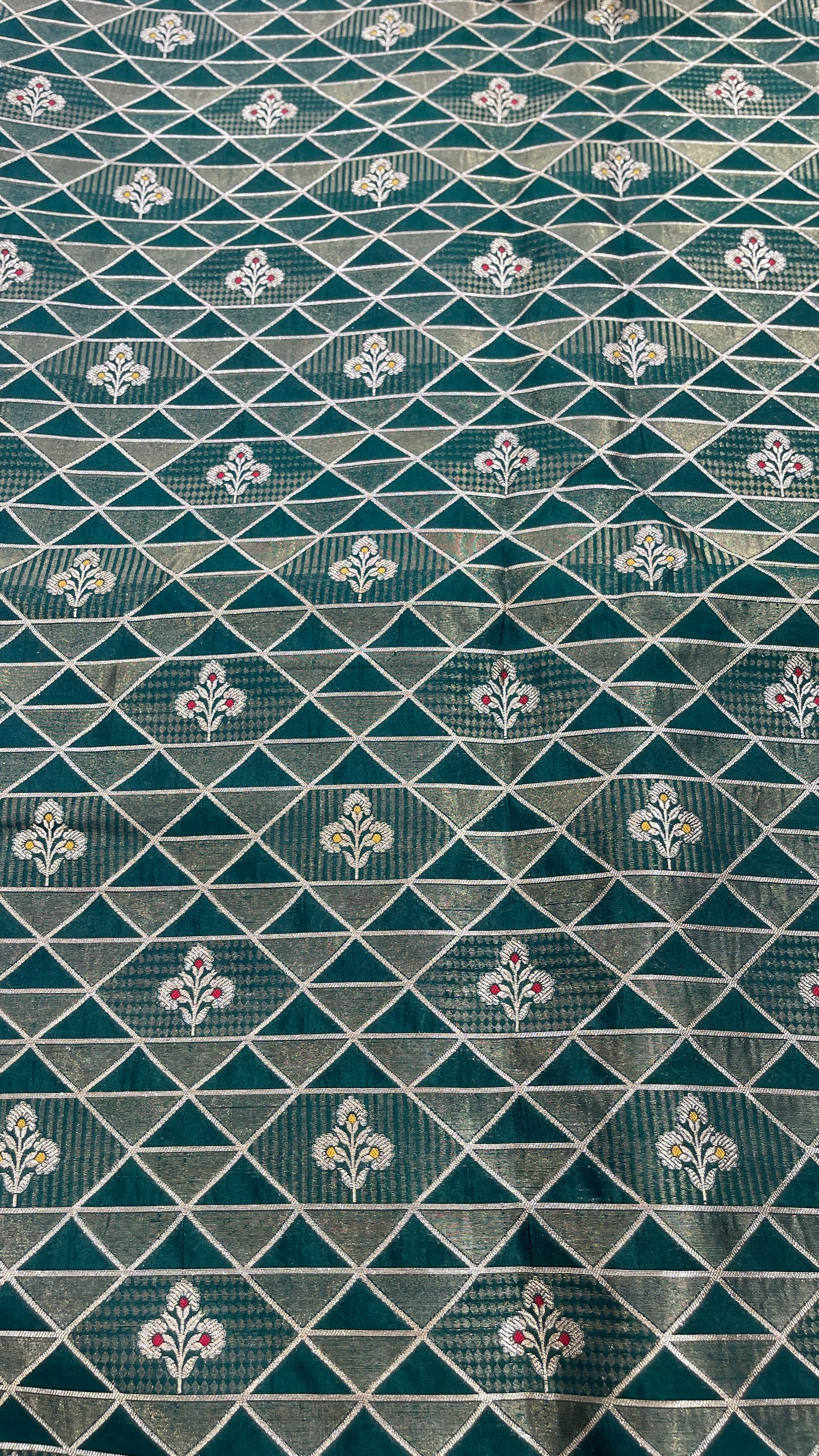 Luxury Geometric Zari Brocade Fabric – Premium Silk Blend with Gold Weaving (Multi-Color Options)