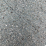 Ice Blue Net Fabric with Silver Sequin Floral Embroidery