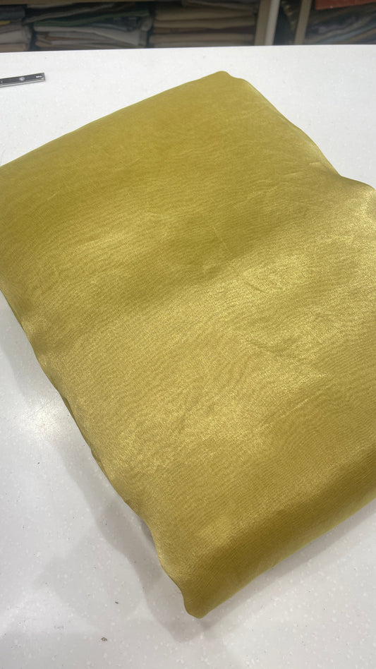 Pure Silk Tissue Plain Fabric – Antique Gold Metallic Finish Luxury Silk Fabric