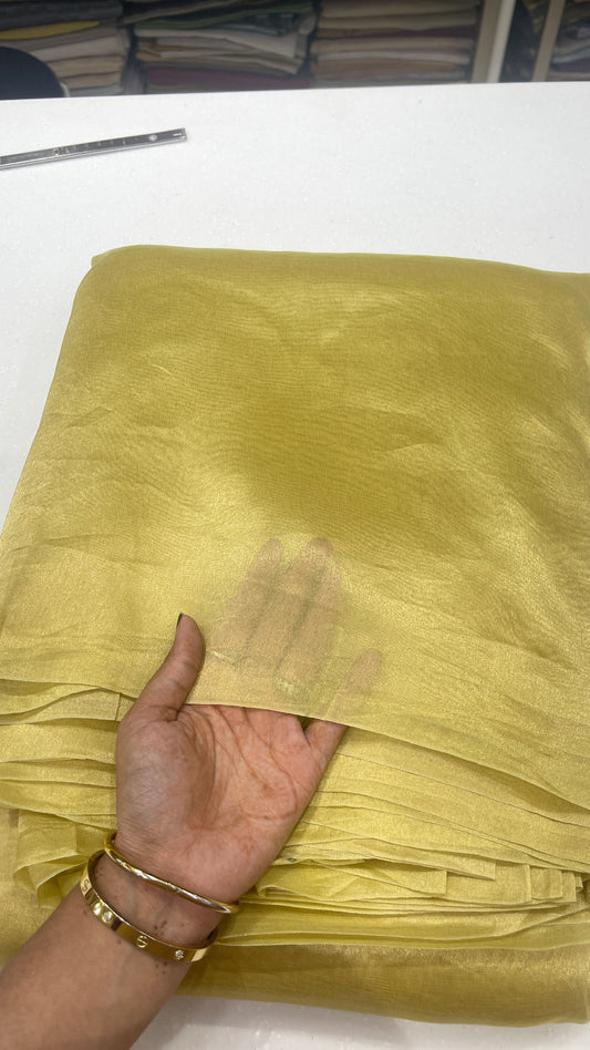 Pure Silk Tissue Plain Fabric – Antique Gold Metallic Finish Luxury Silk Fabric