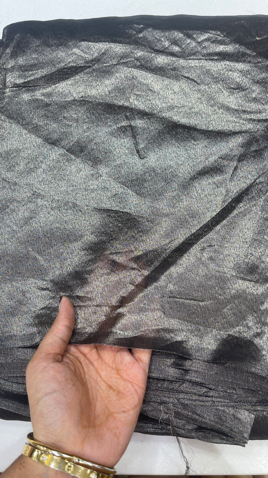 Pure Silk Tissue Plain Fabric – Metallic Gunmetal Grey Luxury Silk Fabric