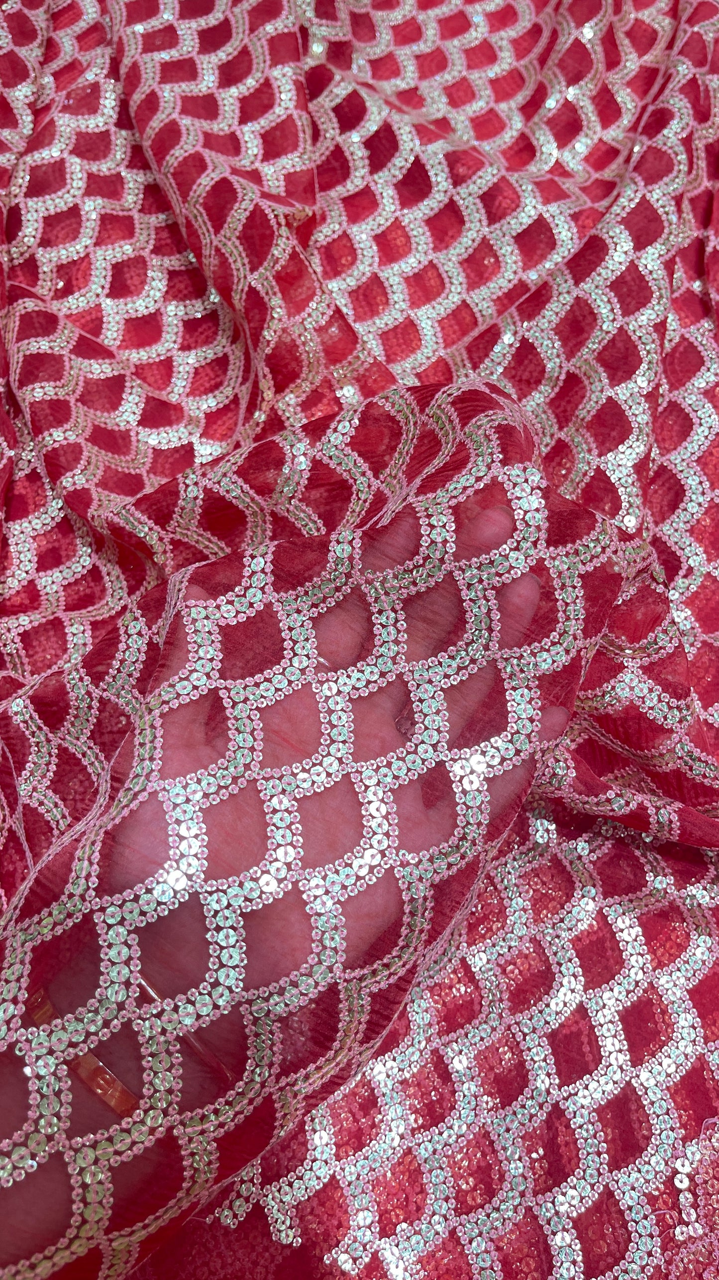 Luxury  Organza Embroidered Fabric with Antique Gold Sequin Work