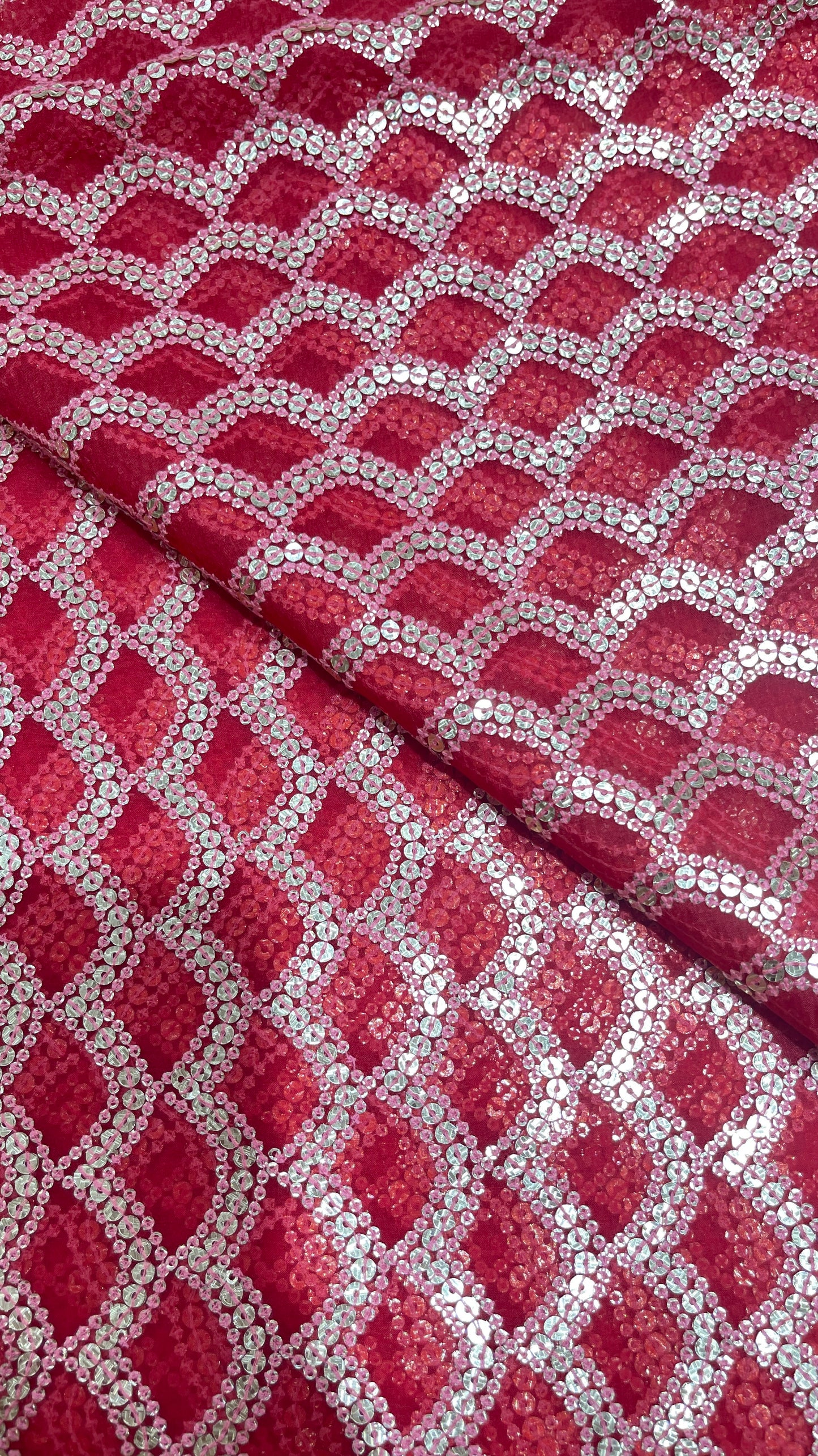 Luxury  Organza Embroidered Fabric with Antique Gold Sequin Work